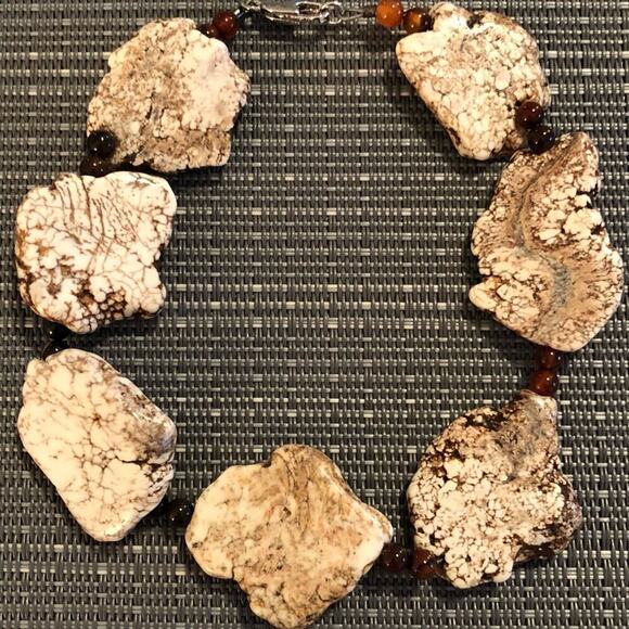 White Turquoise & Brown Jade Ankle Bracelet - Picture 5 of 8